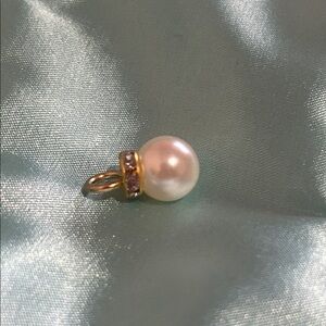 Source Unknown Faux Pearl June Birthstone Pendant with Rhinestone Accents